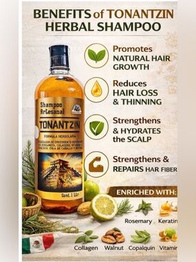 Anti hair Fall & Regrowth shampoo, Ancient natural herbal formula, TONANTZIN 1L